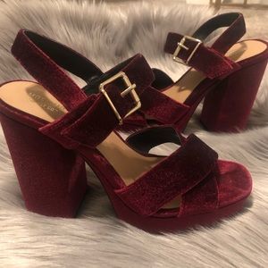 Maroon Velvet Platform Heels